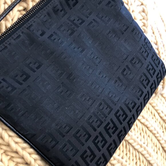 FENDI Zucca Black Leather and Nylon Gun Metal Hardware Bag w COA - Picture 4 of 13